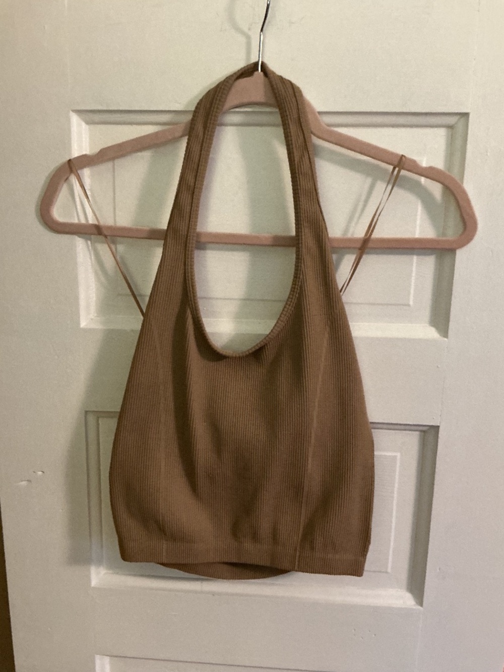 American Eagle Brown Ribbed Seamless Halter Crop Top